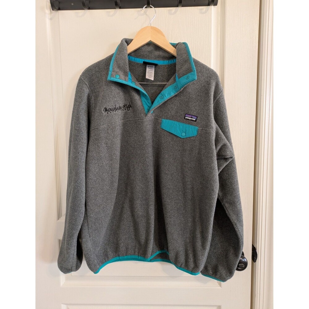 Patagonia Synchilla Snap-T Fleece Pullover Gray Turquoise Trim Womens Size L